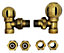 VarioTerm Angled Antique Brass Valve Radiator Ball Set + PEX and Copper (Cu) Connectors