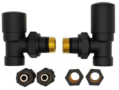 VarioTerm Angled Version Black Brass Antique Brass + Lockshield Valve Radiator Set + Copper and PEX Connectors