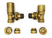 VarioTerm Angled Version with Copper (Cu) Connectors Elegant Antique Brass Regulating + Lockshield Valve Radiator Set