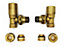 VarioTerm Angled Version with Copper (Cu) Connectors Elegant Antique Brass Regulating + Lockshield Valve Radiator Set