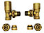 VarioTerm Angled Version with PEX Connectors Elegant Antique Brass Regulating + Lockshield Valve Radiator Set
