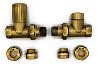 VarioTerm Straight Version with Copper (Cu) Connectors Elegant Antique Brass Regulating + Lockshield Valve Radiator Set