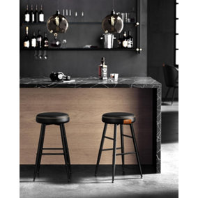 VASAGLE 2-Piece Bar Stools, Kitchen Counter Seating, Breakfast Chairs, Faux Leather, Mid-Century Style, Home Bar, Ink Black