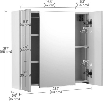 VASAGLE 3 Door Bathroom Wall Mirror Storage Unit with