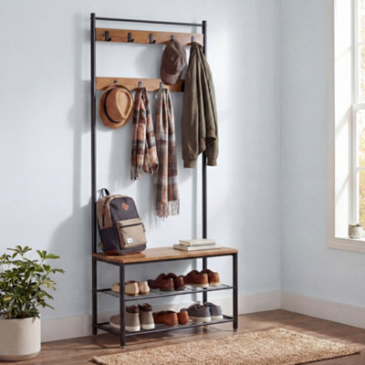 VASAGLE 3-in-1 Steel Frame Coat Rack with Shoe Shelf Hallway Modern ...