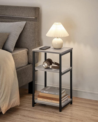 VASAGLE 3-Tier Side Table, End Table with Sturdy Steel Frame, Industrial Bedside Table, Heather Greige and Classic Black