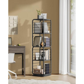 VASAGLE 4-Tier Bookshelf, Rotating Bookcase with Bookends for Small Spaces, Corner Shelf, Ebony Black and Ink Black