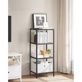VASAGLE 4-Tier Glass Shelf, Bookshelf, Storage Rack, Tempered Glass, Easy Assembly, for Bathroom, Living Room, Bedroom, Office