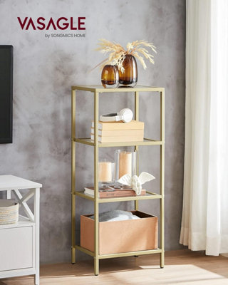 VASAGLE 4 Tier Glass Shelf Bookshelf Storage Rack Tempered Glass for Bathroom Living Room Bedroom Office