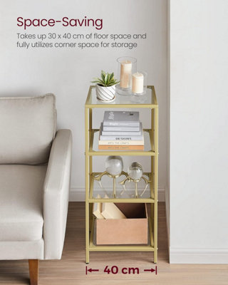 VASAGLE 4-Tier Glass Shelf, Bookshelf, Storage Rack, Tempered Glass ...