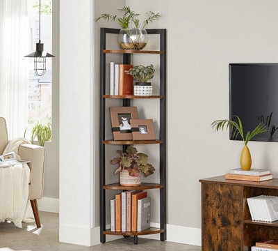VASAGLE 5 Tier Corner Shelf Multipurpose Storage Shelf Plant Stand 30 x 30 x 150 cm Industrial for Living Room Bedroom Home