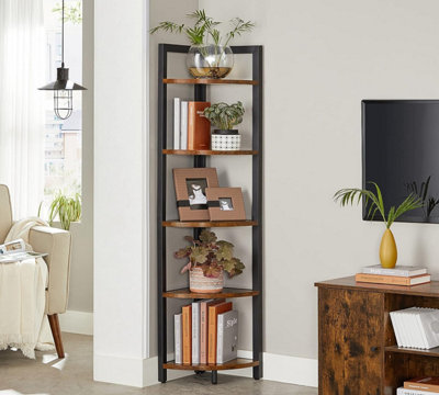 VASAGLE 5-Tier Corner Shelf, Multipurpose Storage Shelf, Plant Stand, 30 x 30 x 150 cm, Industrial, for Living Room, Bedroom, Home