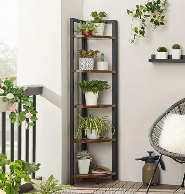 VASAGLE 5 Tier Corner Shelf Multipurpose Storage Shelf Plant Stand 30 x 30 x 150 cm Industrial for Living Room Bedroom Home