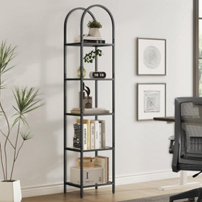 VASAGLE 5-Tier Shelf, Tempered Glass Shelving Unit, Arched Design, Steel, for Any Room, Ink Black and Slate Grey