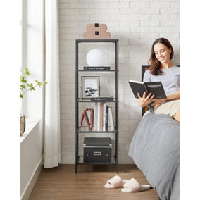 VASAGLE 5-Tier Storage Rack, Bookshelf, Display Stand, Glass, Suitable for Bathroom, Living Space, Bedroom, Office, Ink Black