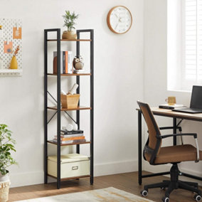 VASAGLE 5-Tier Storage Rack, Bookshelf with Steel Frame, for Living Room, Office, Study, Hallway, Industrial Style, Rustic Brown