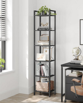 VASAGLE 6-Tier Bookshelf, Bookcase, Shelving Unit, Book Rack, for Office, Study, Industrial, Ebony Black and Black