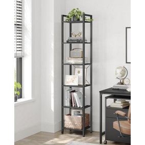 VASAGLE 6-Tier Bookshelf, Bookcase, Shelving Unit, Book Rack, for Office, Study, Industrial, Ebony Black and Black