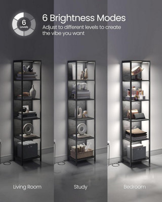 VASAGLE 6-Tier LED Bookcase, Bookshelf with Dimmable Lights, Storage ...