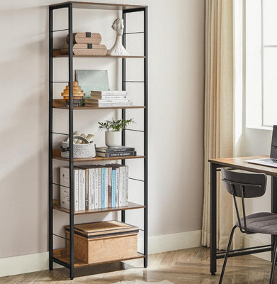 VASAGLE 6-Tier Shelving Unit, Industrial Bookcase with Back Panels, for Study, Room, Home Office, Rustic Brown and Ink Black