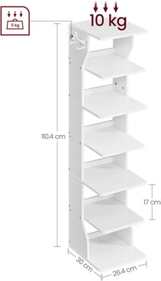 VASAGLE 7 Tier Vertical Shoe Rack Narrow Shoe Storage Organizer with Hooks Slim Wooden Corner Shoe Tower Rack White DIY at B Q