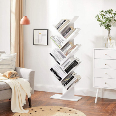 VASAGLE 9 Tier Bookcase, Selving Unit, Shelf Storage Rack, Tree Shape, for Living Room, Office, Bedroom, White