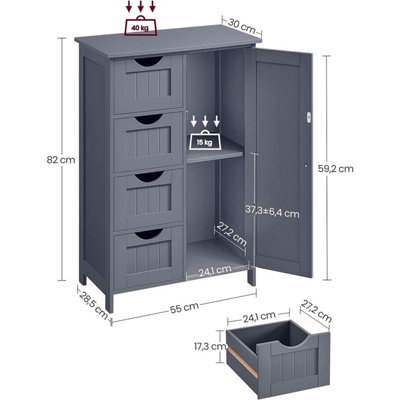 VASAGLE Bathroom Cabinet, Narrow Bathroom Cabinet, Side Cabinet, Chest of Drawers, with 4 ...