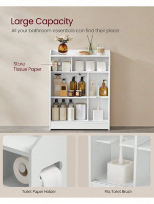 Opbergkast Boven Het Toilet, 67,44 Inch Hoge Badkamerorganizer Met Verstelbare Plank En Dubbele Deuren Ruimtebesparende Badkameropslag Met Open Plank Wit