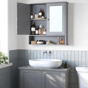 VASAGLE Bathroom Cabinet with Mirror, Wall Cabinet with 2 Mirrored Doors, Adjustable Shelf, Wall-Mounted, Dove Grey