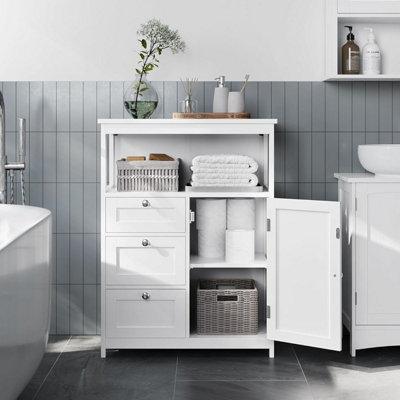 VASAGLE Bathroom Storage Cabinet, Bathroom Storage Unit, 3 Drawers, Bathroom Floor Cabinet, Adjustable Shelf, Cloud White