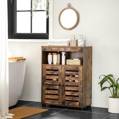 VASAGLE Bathroom Storage Unit, Rustic 4 Tier Cabinet with Louver Doors, Adjustable Shelf, Rustic Brown