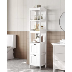 VASAGLE Bathroom Tall Cabinet, Floor Storage Cupboard, with 2 Drawers and 3 Open Shelves, 30 x 30 x 141.5 cm