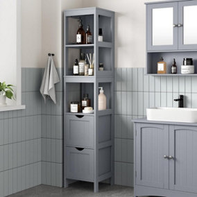 VASAGLE Bathroom Tall Cabinet, Freestanding Bathroom Storage Cabinet, Narrow Storage Unit, with Drawers, 3 Open Shelves, Dove Gray