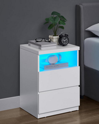 VASAGLE Bedside Table, Modern LED Storage Unit with Multiple Drawers, White
