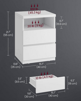 VASAGLE Bedside Table, Modern LED Storage Unit with Multiple Drawers, White