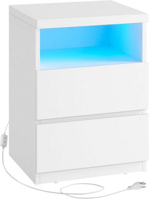 VASAGLE Bedside Table, Modern LED Storage Unit with Multiple Drawers, White
