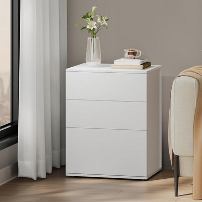 VASAGLE Bedside Table, Modern Storage Unit with Three Easy-Access Drawers, Matte White and Cappuccino Beige