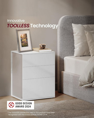 VASAGLE Bedside Table, Modern Storage Unit with Three Easy-Access Drawers, Matte White and Cappuccino Beige