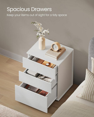 VASAGLE Bedside Table, Modern Storage Unit with Three Easy-Access Drawers, Matte White and Cappuccino Beige
