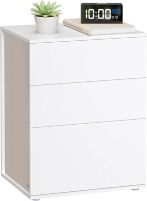 VASAGLE Bedside Table, Modern Storage Unit with Three Easy-Access Drawers, Matte White and Cappuccino Beige