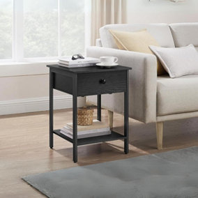 VASAGLE Bedside Table, Side Table with Drawer and Shelf, Nightstand, End Table, for Room, Easy Assembly, Ebony Black