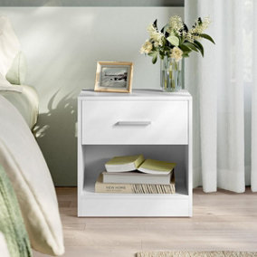 VASAGLE Bedside Table, Side Table with Drawer, Handle, Open Compartment, End Table, for Bedroom, Living Room, Classic White