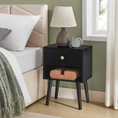 VASAGLE Bedside Table, Side Table with Storage Drawer and Open Shelf, End Table, Ebony Black