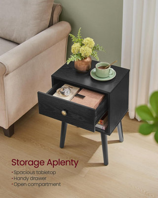 VASAGLE Bedside Table, Side Table with Storage Drawer and Open Shelf, End Table, Ebony Black