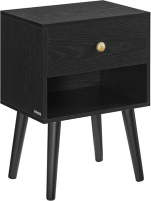 VASAGLE Bedside Table, Side Table with Storage Drawer and Open Shelf, End Table, Ebony Black
