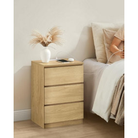 VASAGLE Bedside Table with Charging Station, Side End Table with 3 Drawers, 2 AC Outlets, 2 USB Ports, Modern, Straw Yellow