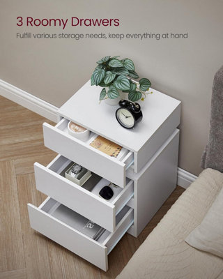 VASAGLE Bedside Table with LED Lights, Adjustable Light Colours, 3 Drawers, Side Table, Modern Style, Cloud White