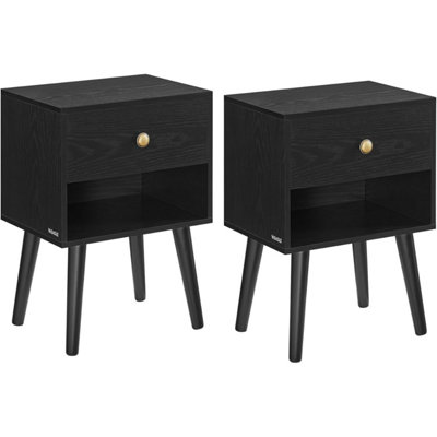 VASAGLE Bedside Tables, Set of 2, Side Table with Storage Drawer and Open Shelf, End Table, Ebony Black