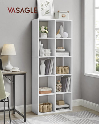 VASAGLE Bookcase, 10 Cube Storage Unit, Bookcase for Living Room, Study, Office, Bedroom, Room Divider Shelf, Scandinavian, White