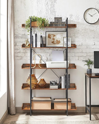 VASAGLE Bookcase, 5 Tier Shelf Unit, Spacious Storage Shelves, Simple Assembly, Living Room, Bedroom, Home Office, Industry